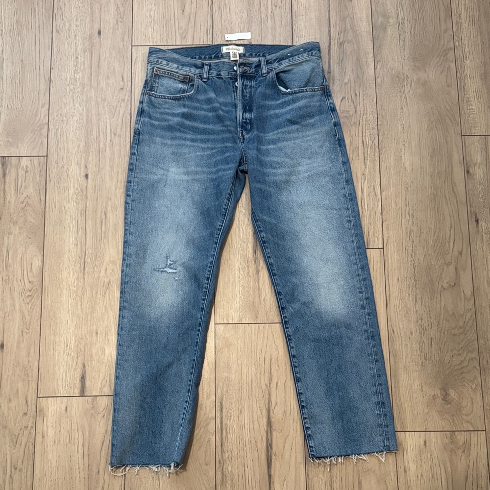 Madewell The Dean Easy Straight Jeans Blue Denim Distressed Women’s Size 29 NWT
